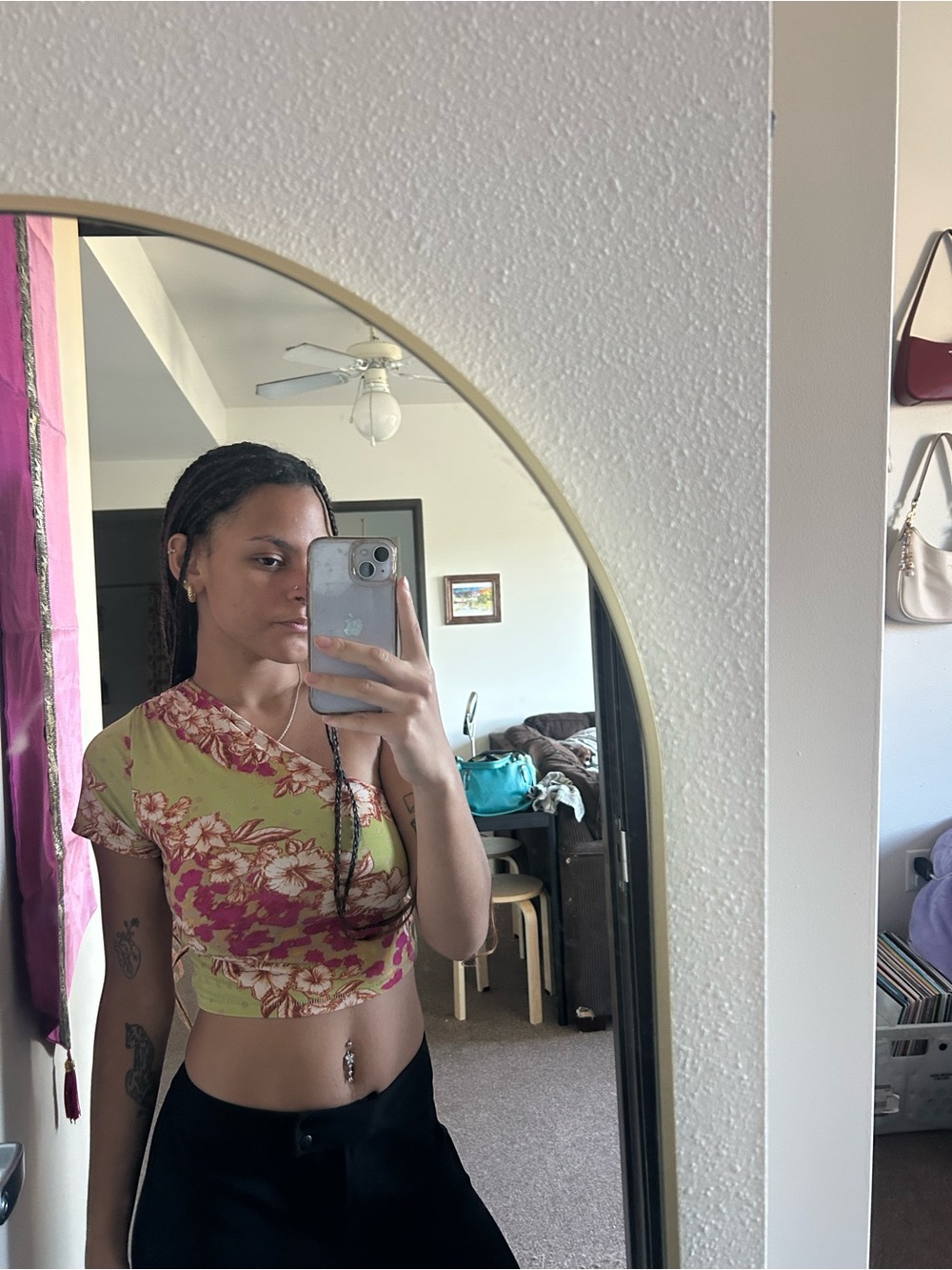 Urban Outfitters asymmetrical tropical/floral print one sleeve top